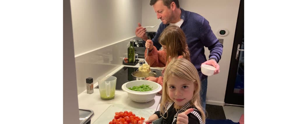 Cod from the oven with mashed potatoes, green salsa, and confit cherry tomatoes